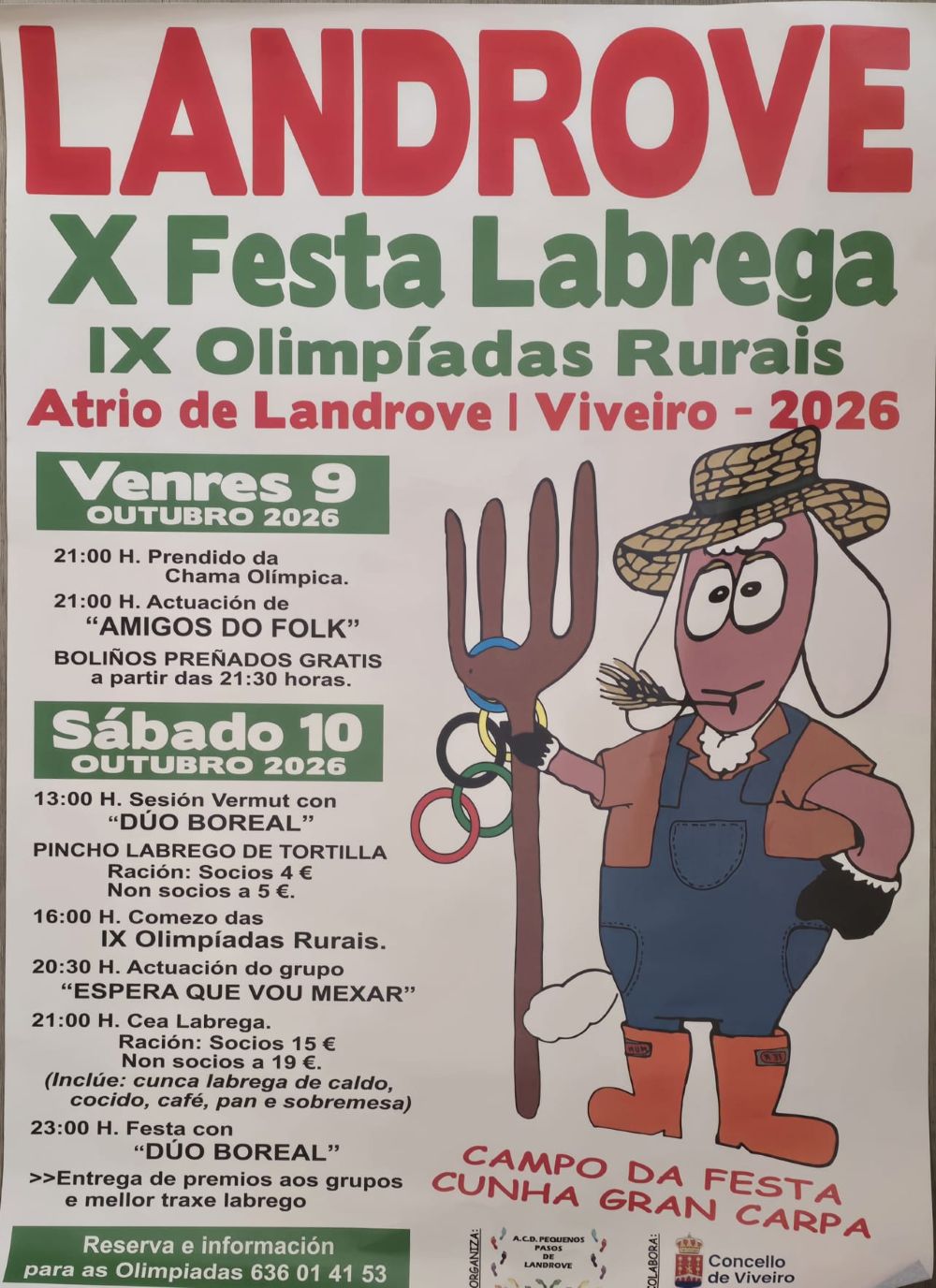Cartel da X Festa Labrega e IX Olimpíadas Rurais de Landrove, Viveiro, os días 9 e 10 de outubro de 2026.